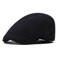 Detail of black cotton duckbill hat with vertical stitching and metal side buckle - Black