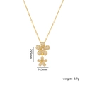 Collier pendentif double fleur dorée avec zircons blancs et perle de 3,7 g - Double Fleur Superposée / Or