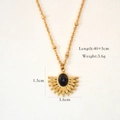 Collier bohème doré avec pierre noire ovale et chaîne perlée au style vintage - Agate noire