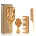 Eco-friendly bamboo hair brush set with four styling tools in a brown kraft gift box - 4-Piece Bamboo Set (Paddle)