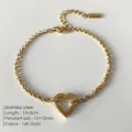 14K gold plated stainless steel bracelet with a hollow heart pendant and lobster clasp - Hollow Heart Pendant Cable Chain (XBL0024-2)