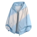 Felpa da uomo con cappuccio e zip, sfumatura azzurra e spalle scese casual - M / Azzurro