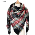 Classic red and green plaid cashmere-like scarf with fringe, style FX-08# for winter - 140x140cm / 08# Dark Green Multicolor Plaid