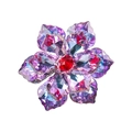 Crystal flower brooch in purple with a red gemstone center and polished alloy petals - Single Maple Leaf Flower Decor / 45.5mm / Pink Purple