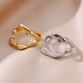 Minimalist 18k gold and silver irregular fluid open rings in liquid metal design - Liquid Metal Flow Design