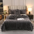 Thick grey faux rabbit fur throw blanket with 3D bubble texture and matching pillowcases - 35*35cm Cushion / Dark Gray
