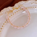 Pink ceramic beaded bracelet with gold plated wire wrap and butterfly charm - 8# Bracelet-Pink (Butterfly Pendant Rose Quartz)