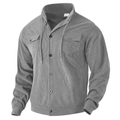 Grijs corduroy herenjack met trekkoordkraag en dubbele borstzakken in utility-stijl - S / Grijs
