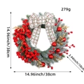 Ghirlanda natalizia 38cm con bacche rosse, aghi di pino e fiocco a scacchi rossi - Ghirlanda Natalizia con Bacche Rosse e Fiocco Scozzese