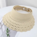 Beige hollow knit sun visor for women with lace brim for breathable summer outdoor sun protection - Beige