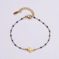 Bracciale in acciaio inossidabile dorato con perline blu e ciondolo a croce elegante - Stile Croce con Perline Blu / Blu
