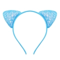 Blue cat ear headband featuring sparkling glitter sequins for children and girls - Sky Blue