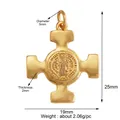 Gold-plated St. Benedict cross pendant with religious relief and technical dimensions - M291130-Gold Saint Cross