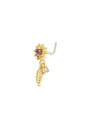 L-shaped gold nose stud featuring a purple square zircon and delicate feather pendant - Purple Square Gem Gold Feather (HL-3)