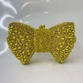 Luxury yellow bow clutch bag encrusted with sparkling crystals and metal frame closure - Lemon Yellow