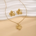 Exquisite gold floral necklace and stud earrings set with textured petal finish - Smooth Flower Style (E6210-2)