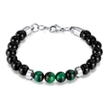 Pulsera para hombre de acero inoxidable con ojo de tigre y piedras verdes - Pulsera de Acero-Berilo Natural