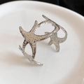 Silver wrinkled starfish open bangle bracelet with hammer textured marine style finish - Starfish Hammered Craft (8#)