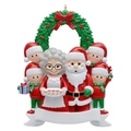 Resin Christmas family ornament with Santa, Grandma and 4 kids on white banner - Christmas Santa Family 6-Head
