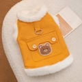 Winter warm dog jacket in orange with white faux fur trim and bear pocket design - Yellow Bear's Two Legs / S (Recommended weight 1.5-2.5kg)
