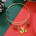 Detailed view of adjustable gold Christmas bangle with elk pendants and festive charms - Christmas Deer Bear (D1358)