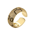 Hip hop gold plated open ring featuring pave set black and clear zircon leopard pattern - 8mm Wide / Gold (VJ584)