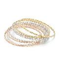 Three-tone twisted spiral bangle set in gold silver and rose gold finishes - Twisted Texture Style (KB63164-LO) / 7-Pack Set