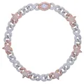 Iced out hip hop Cuban link necklace with star, evil eye pendant in gold and silver - 46cm / Silver/Rose Gold