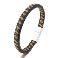 Bracciale da uomo in pelle intrecciata nero blu e giallo con chiusura magnetica in metallo - Misto Giallo Blu