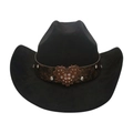 Black faux suede cowboy hat featuring rhinestone heart buckle and embossed leather band - One Size / Black (Big Heart)