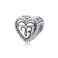 925 sterling silver heart charm with Aries zodiac symbol and beaded edge detailing - Aries(PC1736-1)