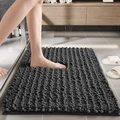 Thick non-slip dark grey chenille bathroom rug with water-absorbent textured surface - Tufted Chenille-Black