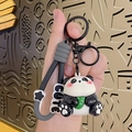 Cute panda keychain with bamboo and grey strap for backpacks and car key accessories - Electroplated Holding Bamboo Shoot