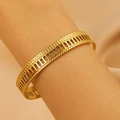 Golden hollow rectangular geometric bangle with fine bead edging on elegant satin - Geometric Fence Hollow (X248)