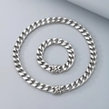 Ensemble collier et bracelet maille gourmette en acier inoxydable poli argenté pour homme - Bracelet 21CM / Argenté