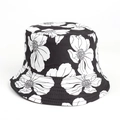 Close-up of black and white floral bucket hat with hand-drawn flower patterns - Black & White