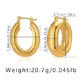 Detailed sizing chart for brass hoop earrings showing height width and weight in inches - Gold (KE0452-Oval Egg Shape)