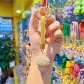 Sparkling crystal mushroom keychain with white and yellow rhinestones on golden ring - Full Drill Mushroom-Yellow