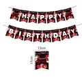 Detail of 13th birthday party banner with red and black Happy Birthday letter flags - Black & Red Banner