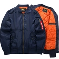 Klassische dunkelblaue MA1 Fliegerjacke mit orangem Futter und Ärmeltasche für Herren - 7XL / Dunkelblau