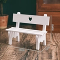 Miniature white wooden bench with heart cutout decor, 16.5x7.5x12.5cm size details - White Heart Chair