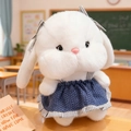 Peluche coniglio bianco con vestito in maglia blu e motivo a scacchi bianchi e neri - Blu / 18cm