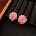 Boucles d'oreilles clous en grappe avec perles roses et cristaux irisés - Boucles d'oreilles sphériques en cristal de verre rose