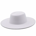Elegant white flat-top wide-brim felt hat for women in classic French Hepburn style - White
