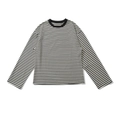 Women's casual long sleeve T-shirt with classic black and white stripes and round neck - Black Stripe