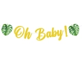 Striscione dorato glitter Oh Baby con foglie di palma per decorazioni di festa - Banner Oh Baby(Y-00298-1) / Oro