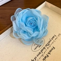 Elegant light blue fabric flower shark clip hair accessory with layered petals - Blue Layered Fabric Flower (Duckbill Clip)