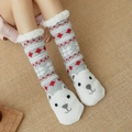 Grey lamb wool floor socks with polar bear design and Nordic snowflake patterns - Snowflake Polar Bear