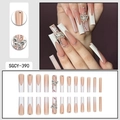 Long Coffin French ombre press-on nails with silver alloy bows and sparkling AB rhinestones - French Gradient Silver Butterfly Rhinestone Style (SGCY-390)