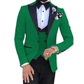 Men's slim fit three-piece suit in bright green with black lapel for wedding events - Green